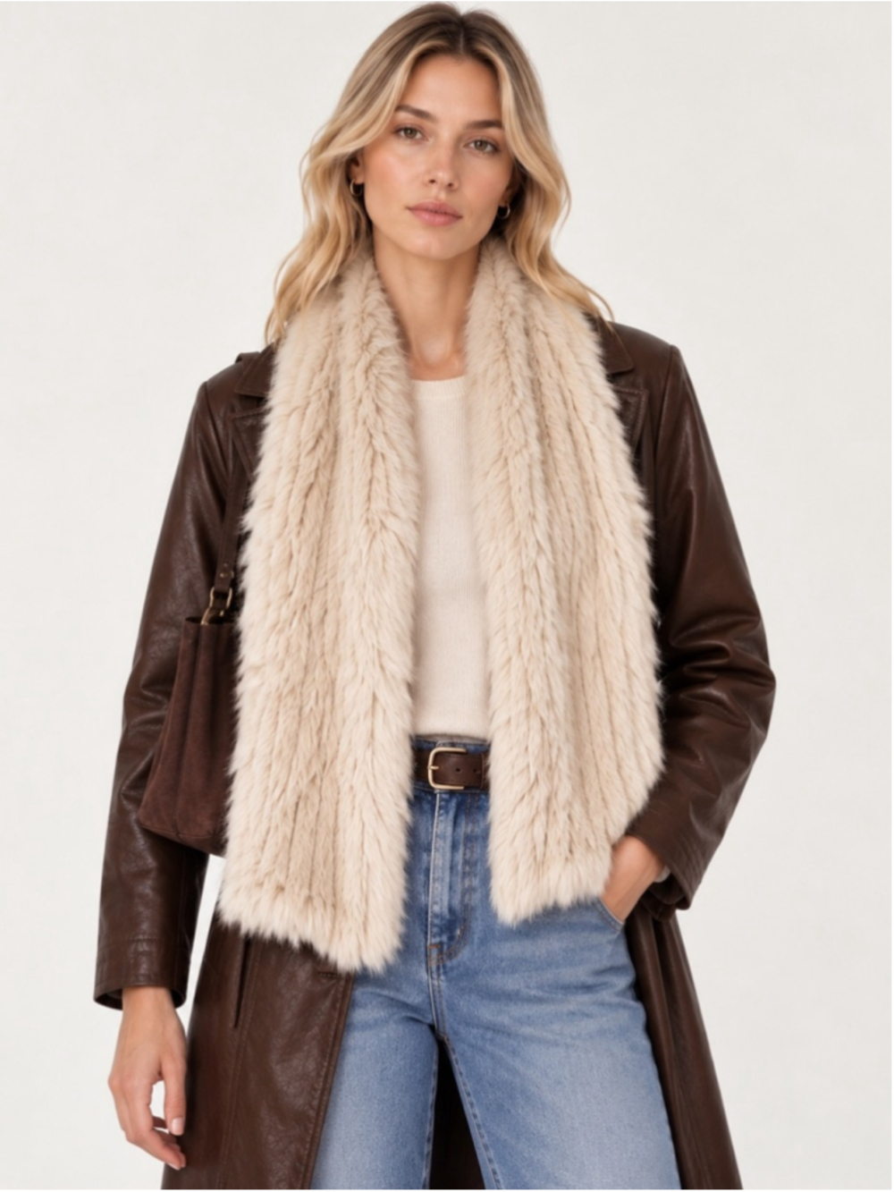 Danier Cream Faux Fur Scarf
